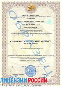 Образец сертификата соответствия аудитора №ST.RU.EXP.00006191-3 Отрадное Сертификат ISO 50001